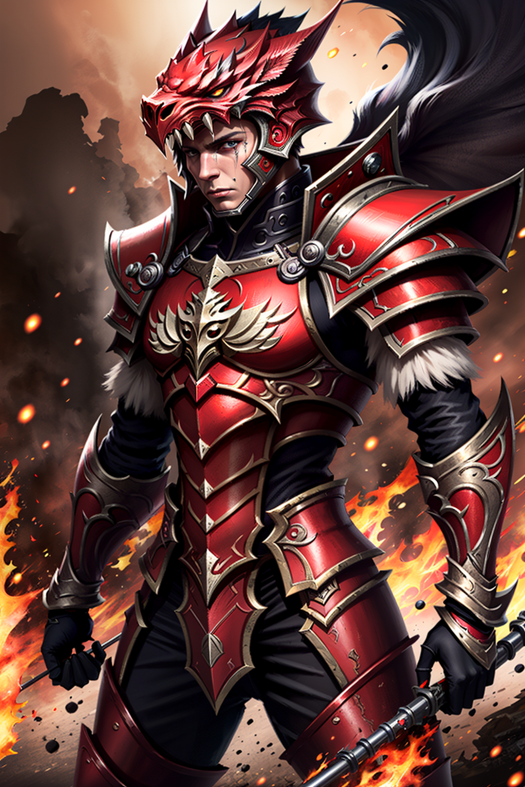 02095-1014424951-armor, solo, 1boy,  red, ,(emotional body movements_1.5),(beautiful eyes, bright visuals), 4k, game cg, The battlefield backgrou.png